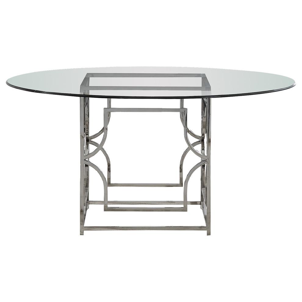 Best Master Alexis 54" Stainless Steel and Glass Round Dining Table in Silver. Picture 1