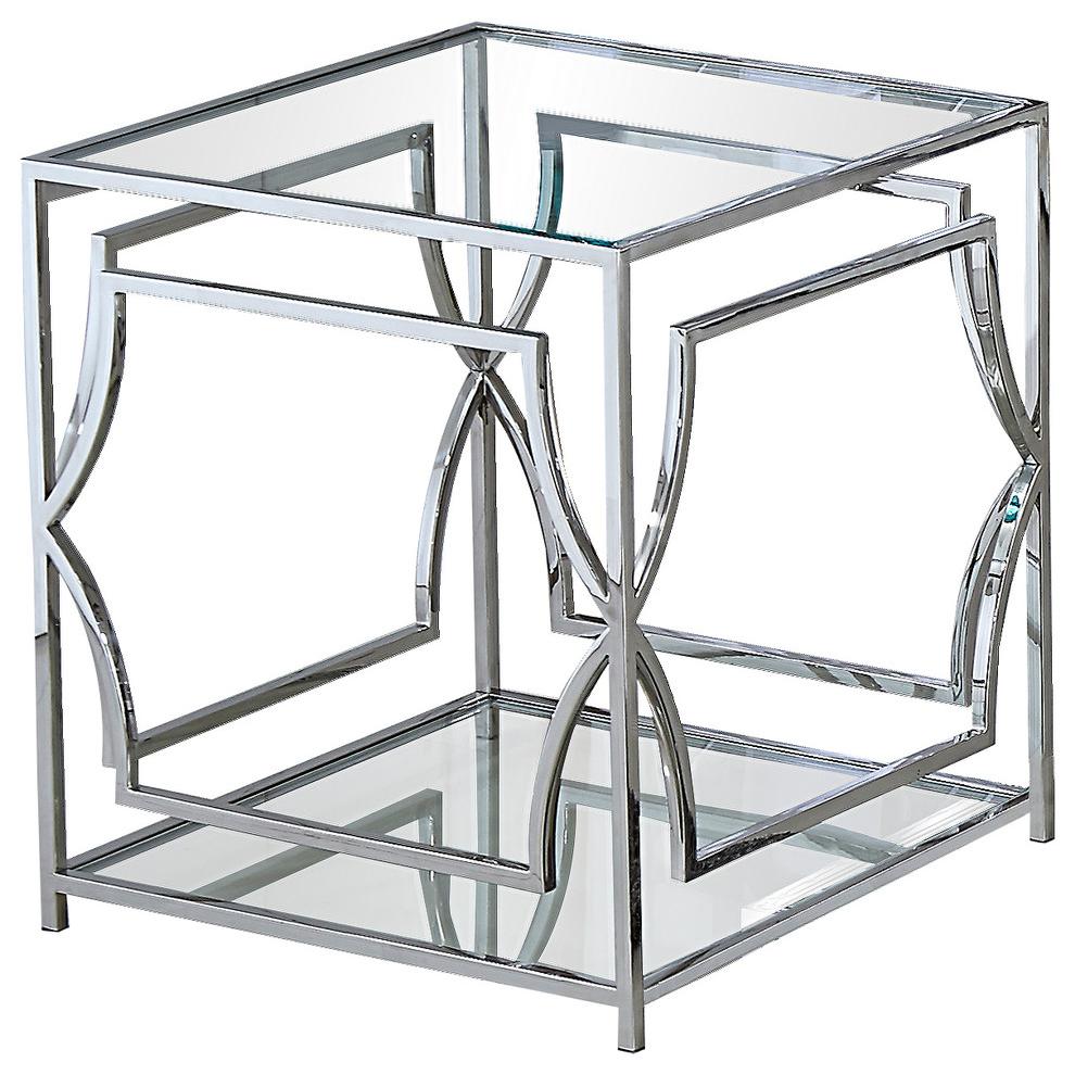 Best Master Furniture Abigail Glass and Stainless Steel Base End Table in Silver. Picture 1