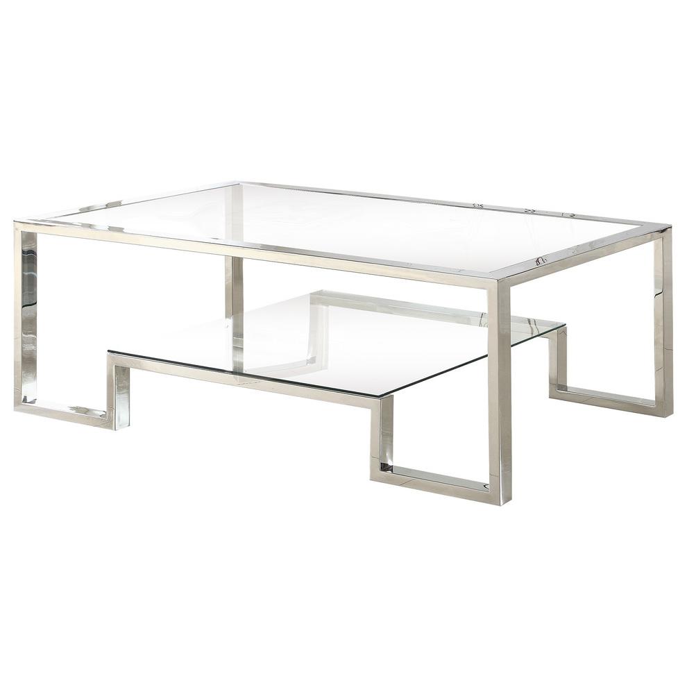 Best Master Glacier Point Clear Glass and Stainless Steel Coffee Table in Silver. Picture 1
