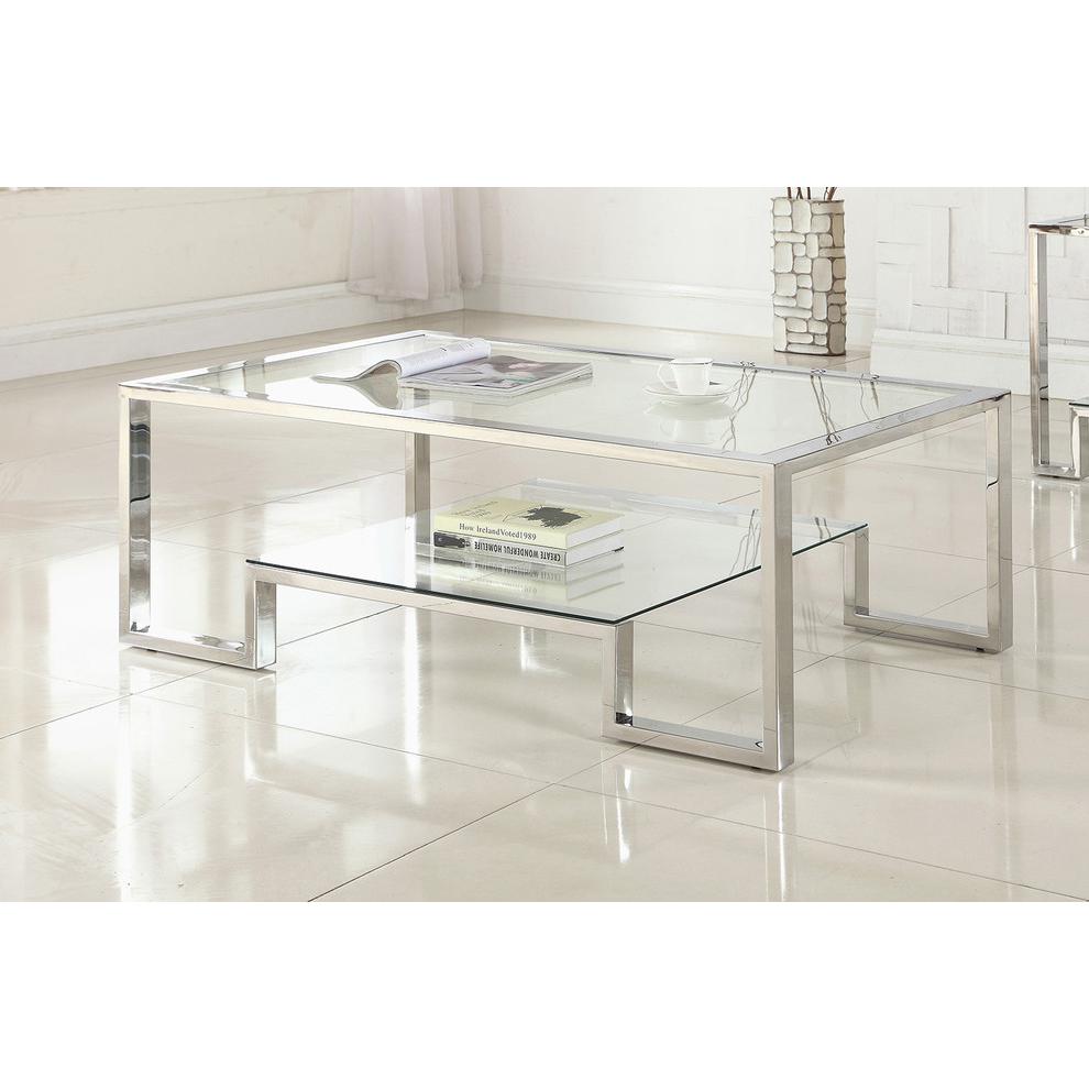 Best Master Glacier Point Clear Glass and Stainless Steel Coffee Table in Silver. Picture 2