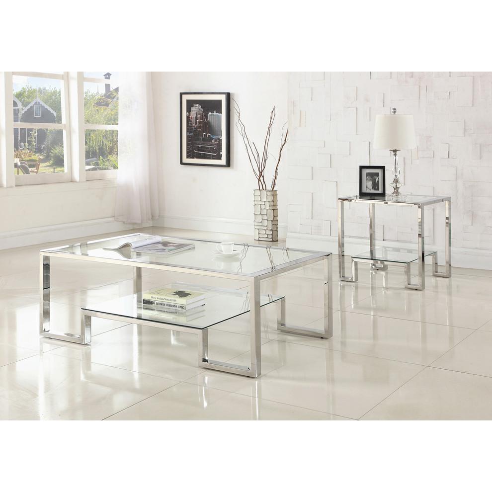 Best Master Glacier Point Clear Glass and Stainless Steel Coffee Table in Silver. Picture 3