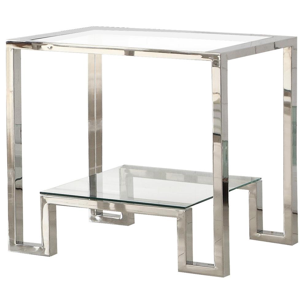 Best Master Furniture Glacier Point Glass/Stainless Steel End Table in Silver. Picture 1