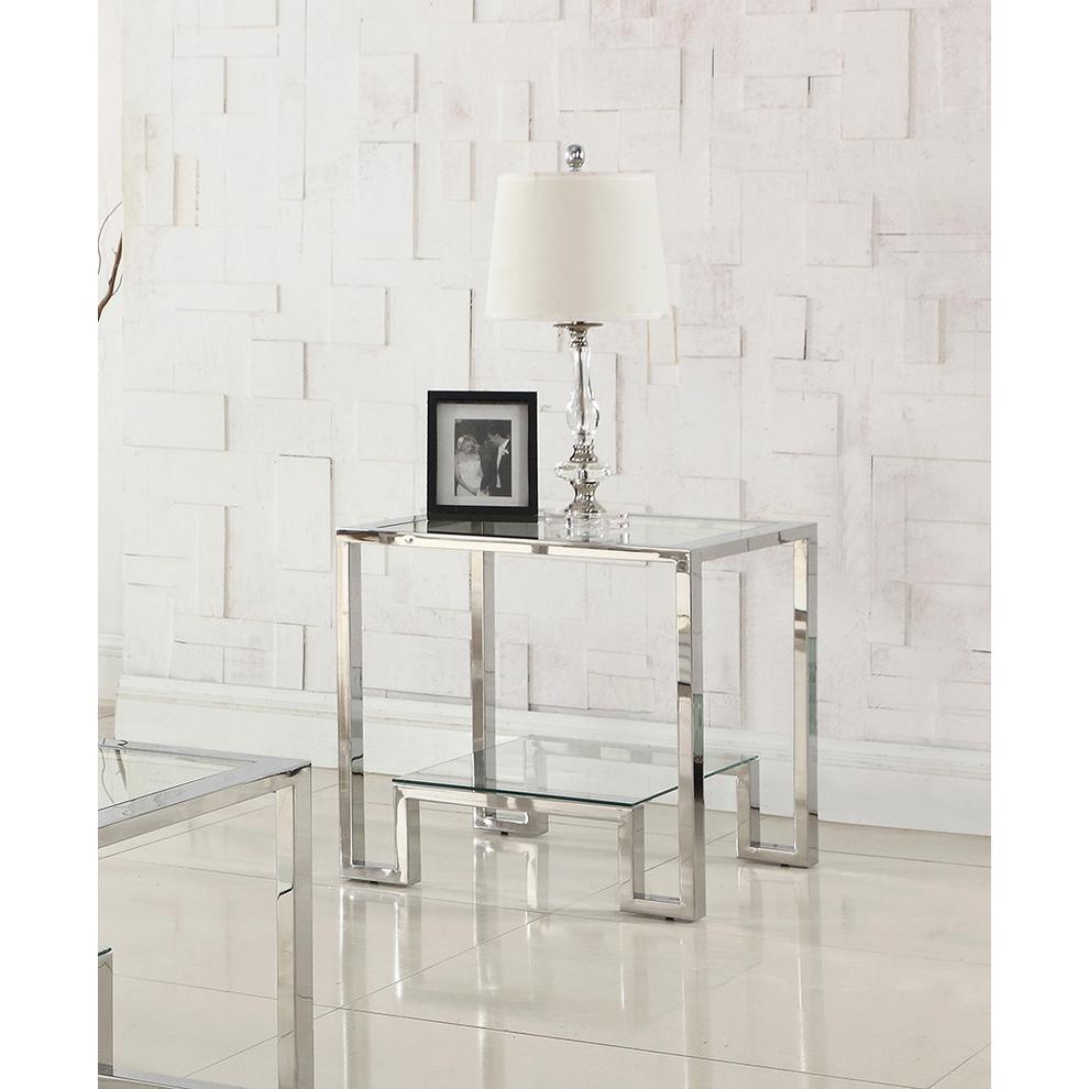 Best Master Furniture Glacier Point Glass/Stainless Steel End Table in Silver. Picture 2