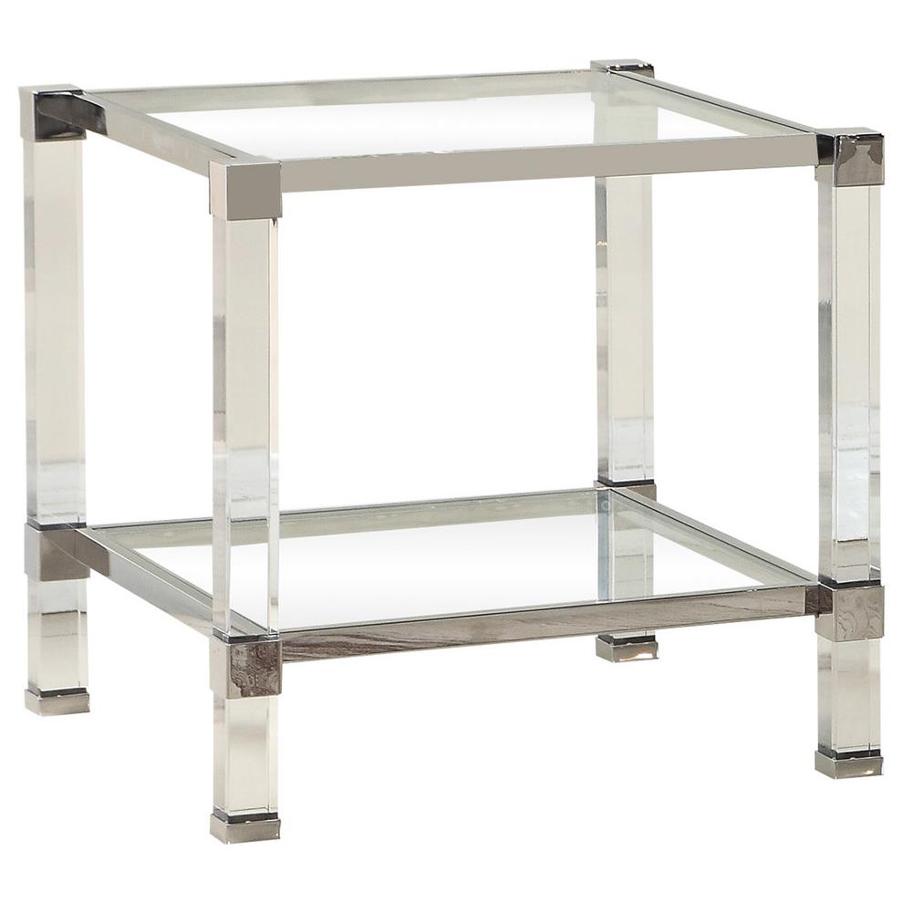 Best Master Furniture Monroe Clear Glass With Acrylic Legs End Table in Silver. Picture 1