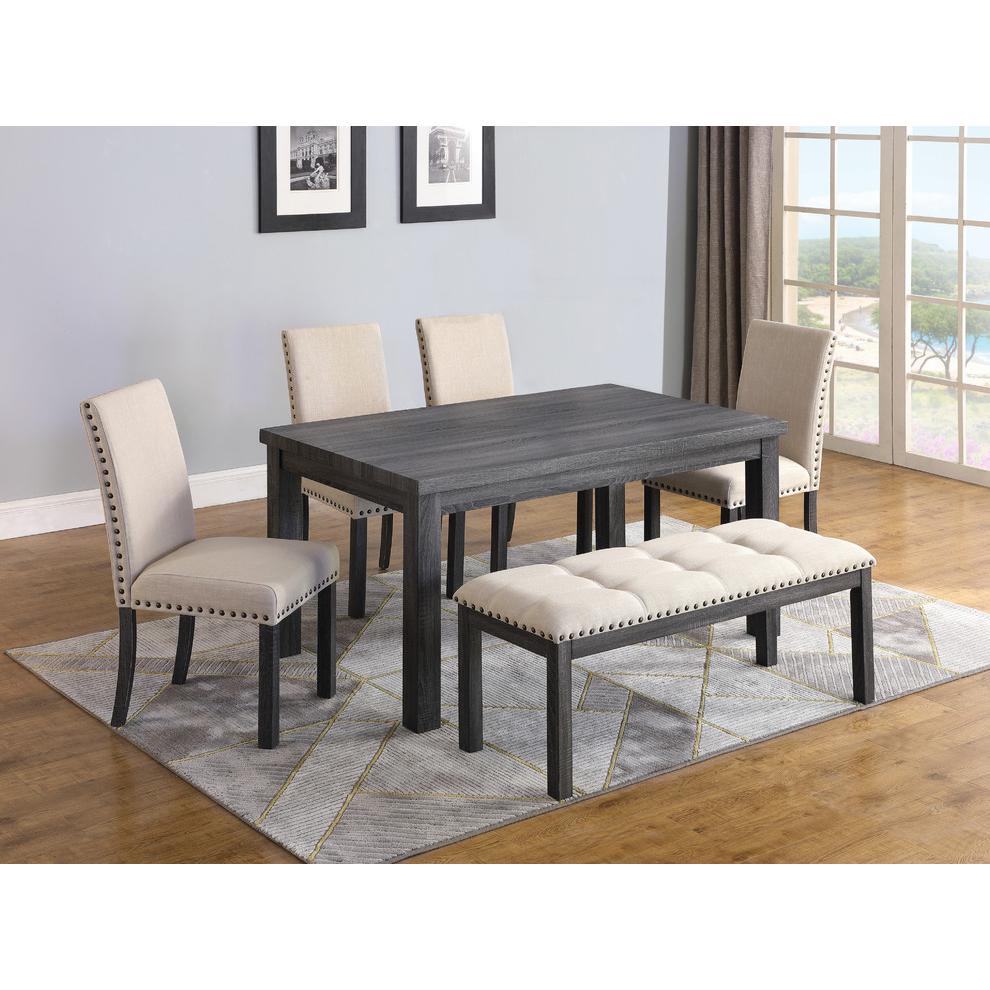Best Master 6-Piece Solid Wood Rectangular Dining Set in Antique Gray/Natural. Picture 2
