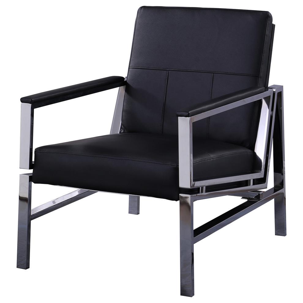 Best Master Fifth Avenue Faux Leather & Stainless Steel Accent Chair in Black. Picture 1