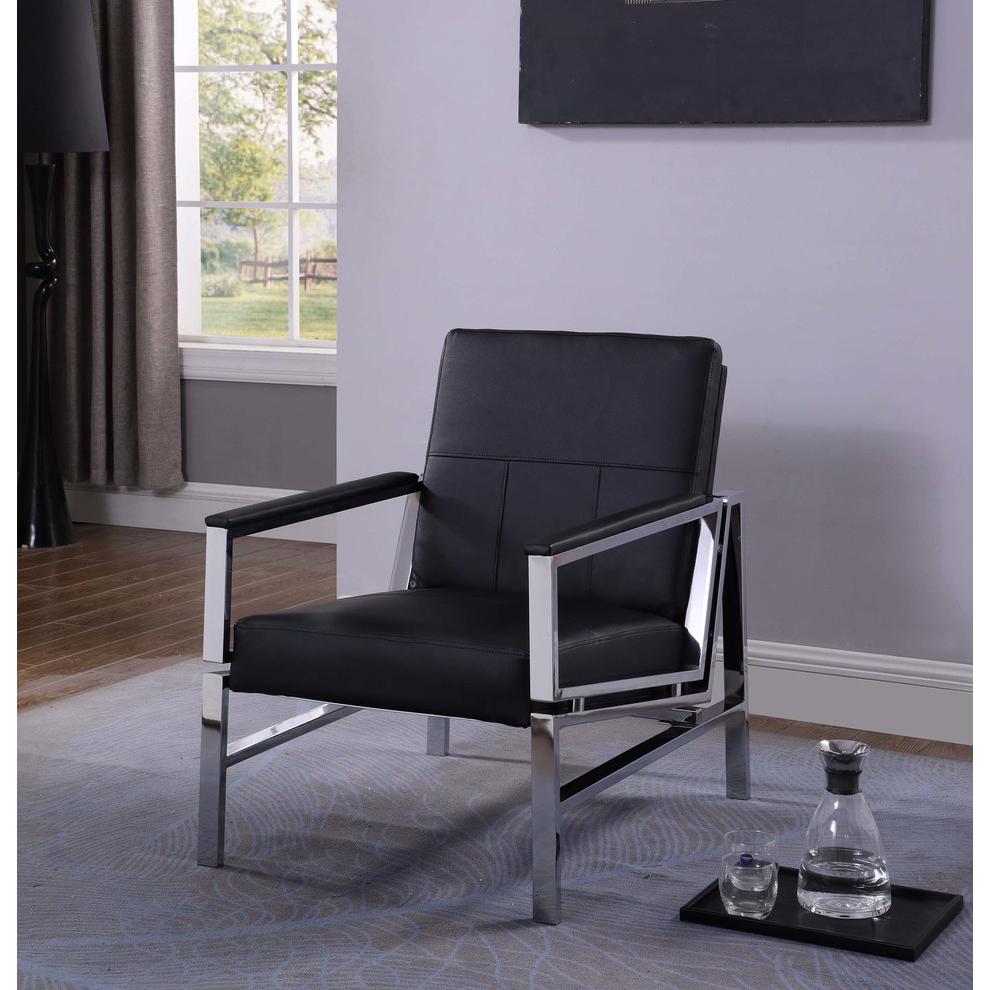 Best Master Fifth Avenue Faux Leather & Stainless Steel Accent Chair in Black. Picture 2