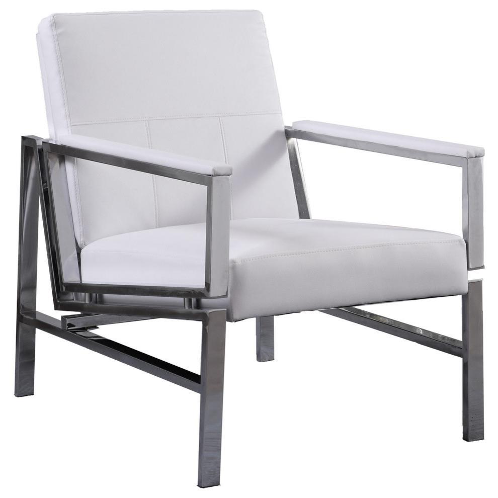 Best Master Fifth Avenue Faux Leather & Stainless Steel Accent Chair in White. Picture 1