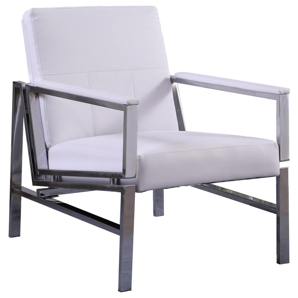 Best Master Fifth Avenue Faux Leather & Stainless Steel Accent Chair in White. Picture 2