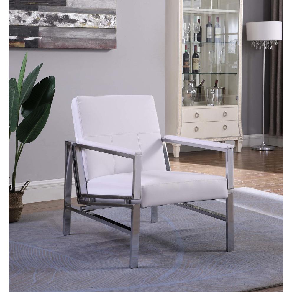 Best Master Fifth Avenue Faux Leather & Stainless Steel Accent Chair in White. Picture 3