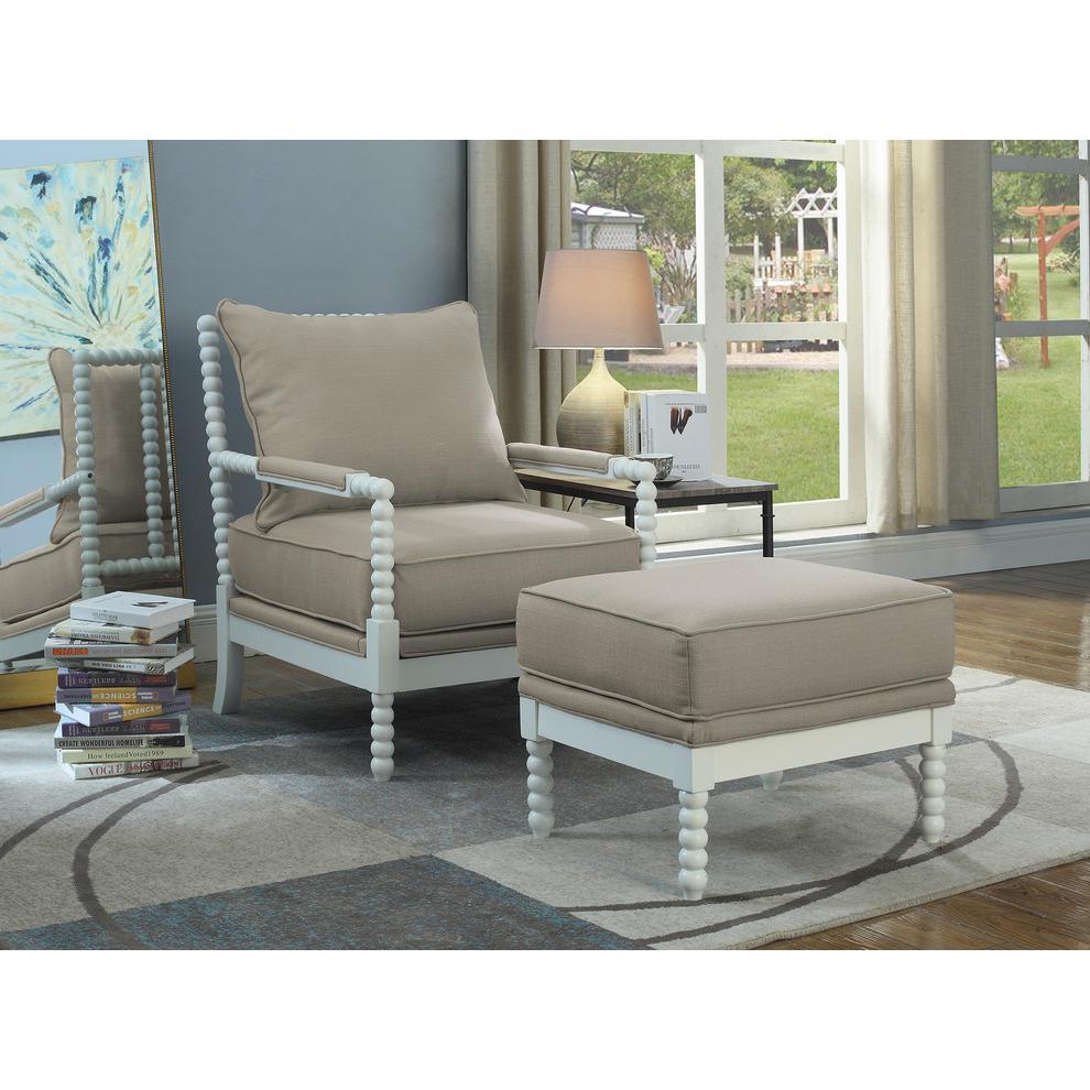 Best Master West Palm 2-Pc Fabric Accent Chair & Ottoman Set in Beige/White. Picture 3