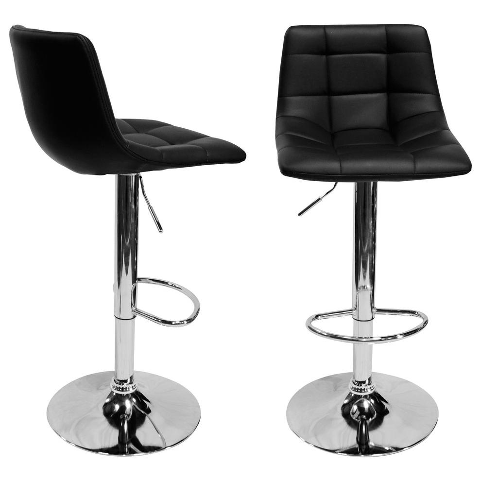 Best Master Mandy Faux Leather Adjustable Swivel Bar Stool in Black (Set of 2). Picture 1