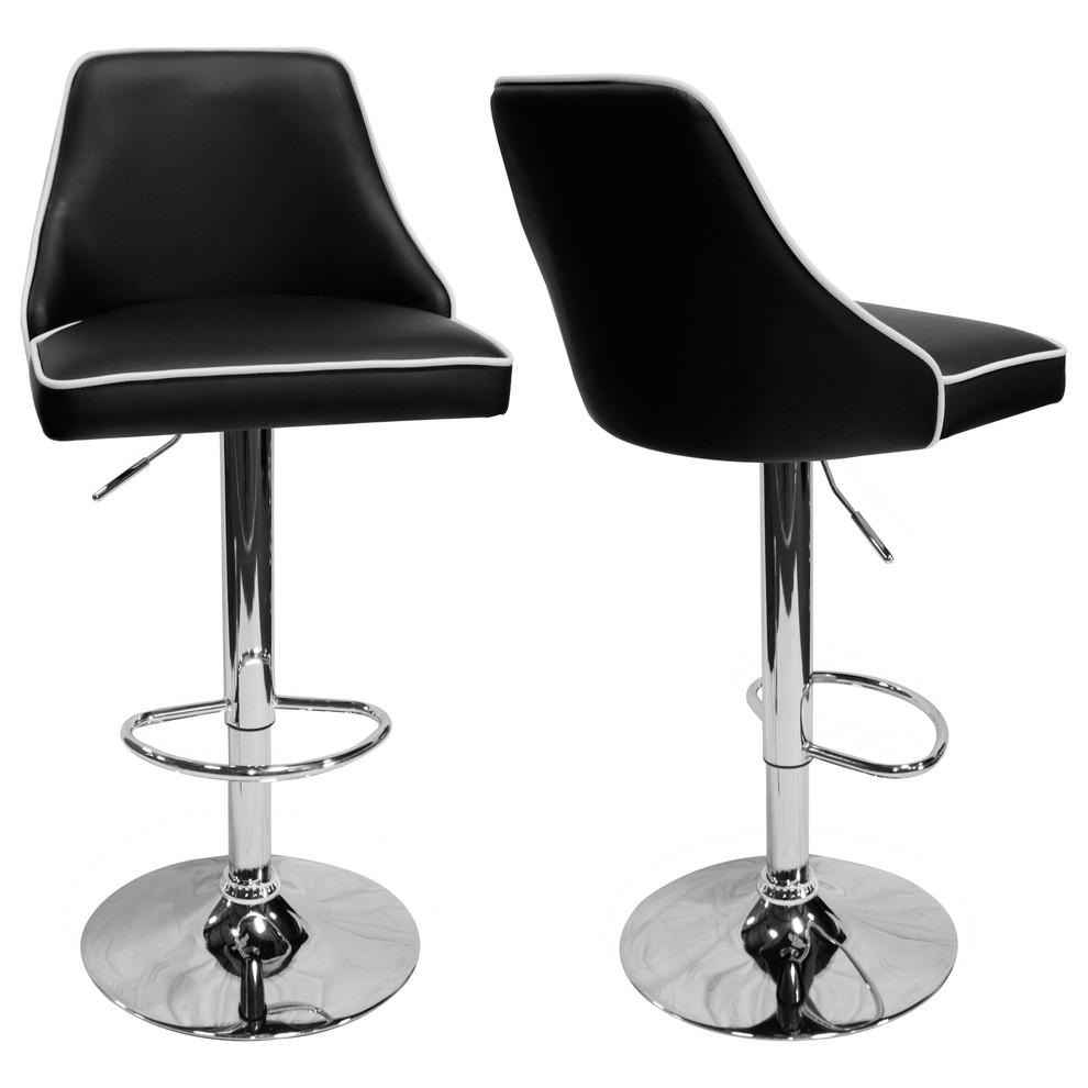 Aaron Presley Faux Leather Adjustable Swivel Bar Stool in Black (Set of 2). Picture 1