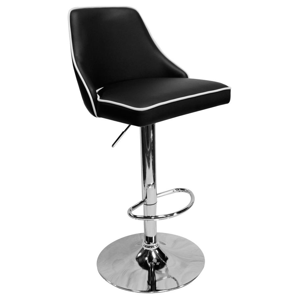 Aaron Presley Faux Leather Adjustable Swivel Bar Stool in Black (Set of 2). Picture 3