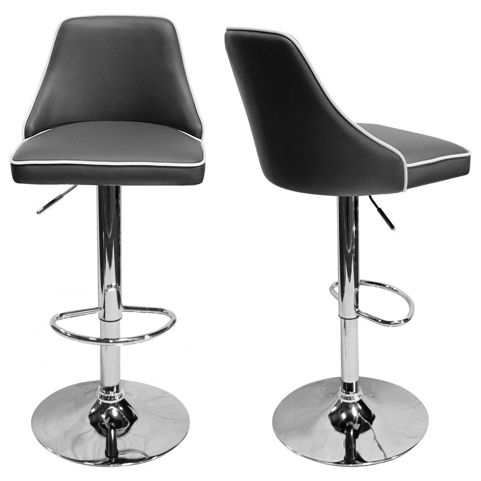 Aaron Presley Faux Leather Adjustable Swivel Bar Stool in Gray (Set of 2). Picture 1