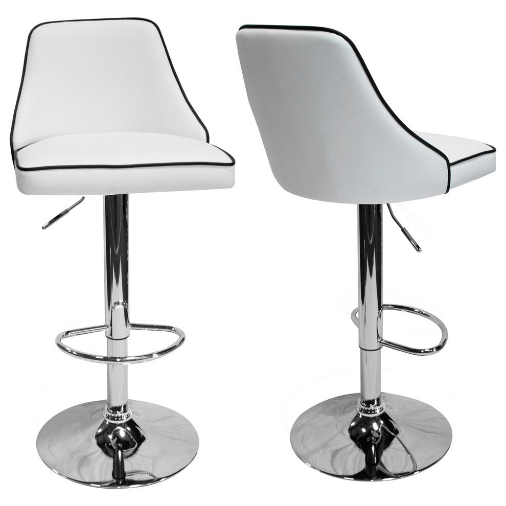 Aaron Presley Faux Leather Adjustable Swivel Bar Stool in White (Set of 2). Picture 1