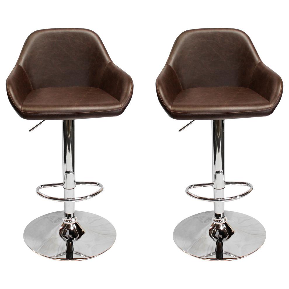 Best Master Lincoln Faux Leather Adjustable Swivel Bar Stool in Brown (Set of 2). Picture 1