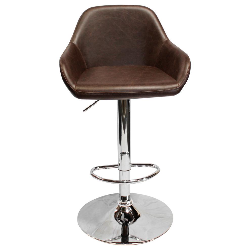 Best Master Lincoln Faux Leather Adjustable Swivel Bar Stool in Brown (Set of 2). Picture 4