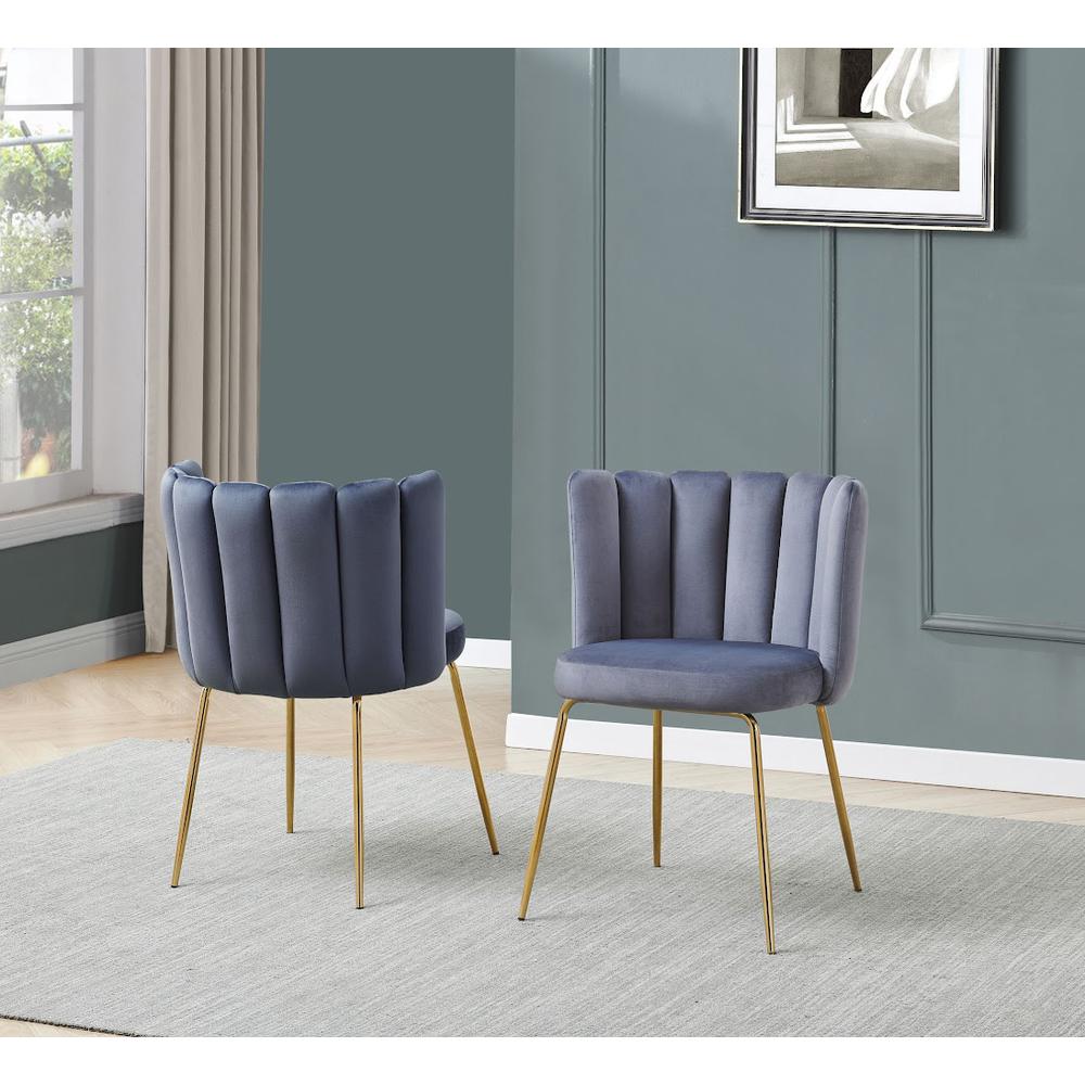 Omid Velour Dining Chair Grey, Gold Leg (Set of 2). Picture 4