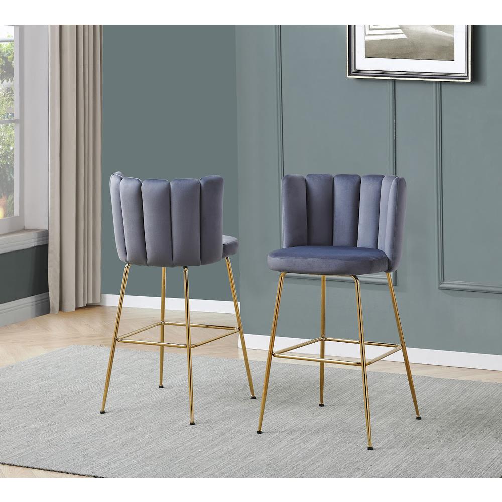 Omid Velour Dining Chair Grey, Gold Leg (Set of 2). Picture 7