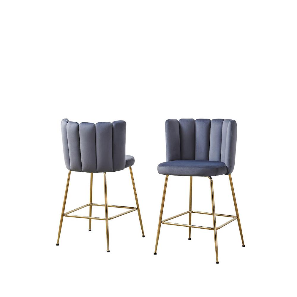 Omid Velour Dining Chair Grey, Gold Leg (Set of 2). Picture 1