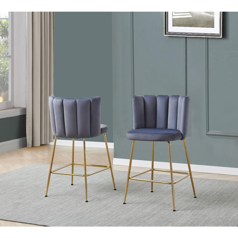 Omid Velour Dining Chair Grey, Gold Leg (Set of 2). Picture 8