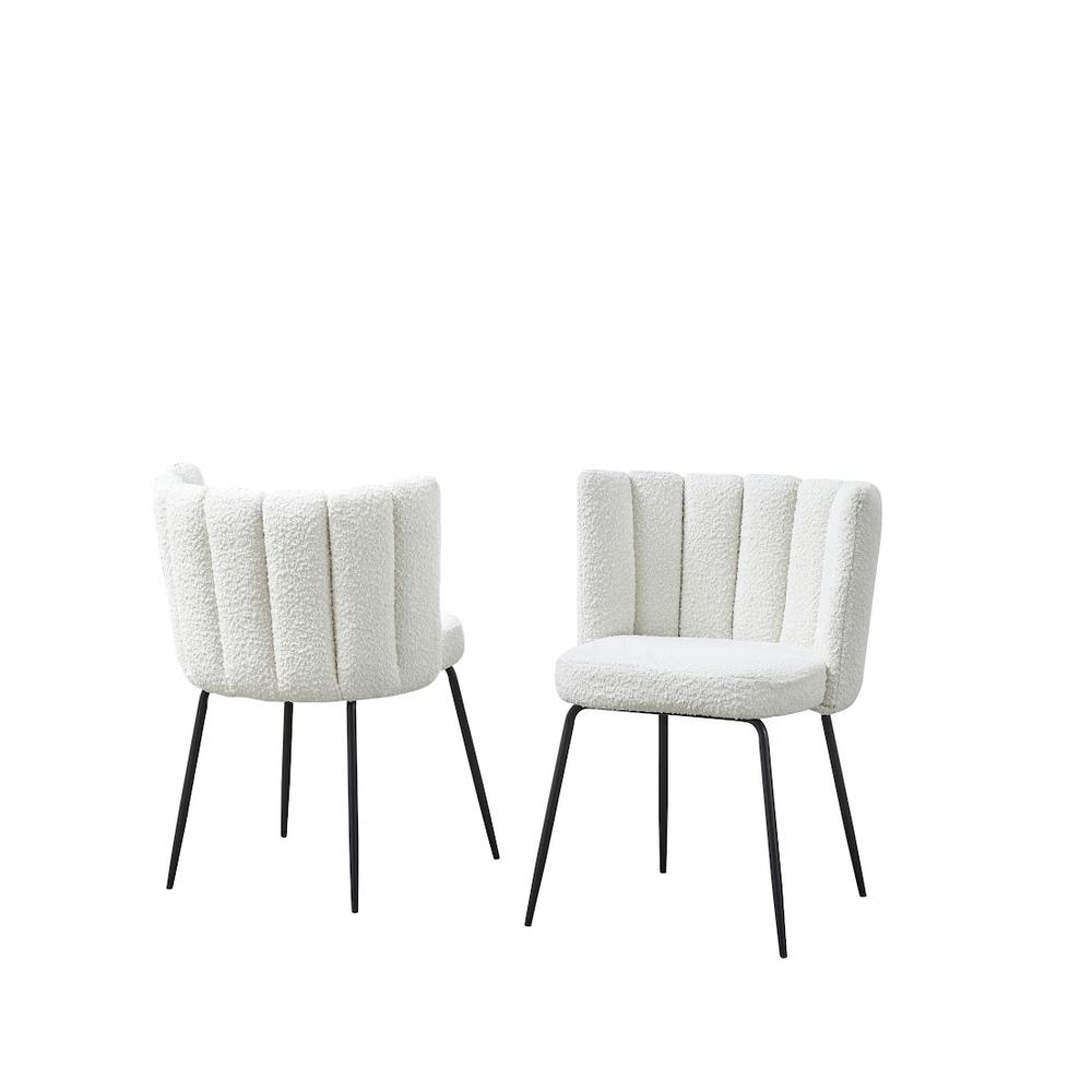 Omid Boucle Fabric Dining Chair Cream, Black Leg (Set of 2). Picture 2