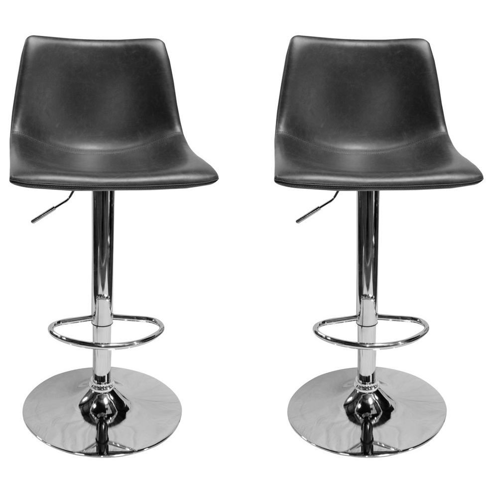 Best Master Jimmy Dean Faux Leather Adjustable Swivel Bar Stool Gray (Set of 2). Picture 1