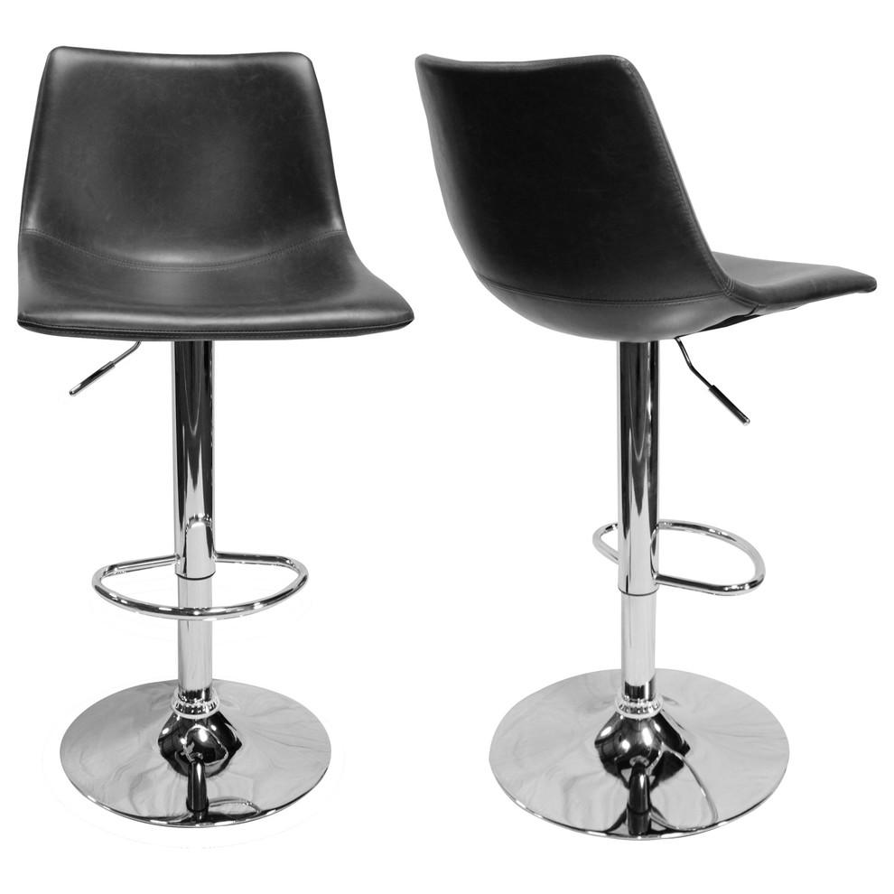 Best Master Jimmy Dean Faux Leather Adjustable Swivel Bar Stool Gray (Set of 2). Picture 2