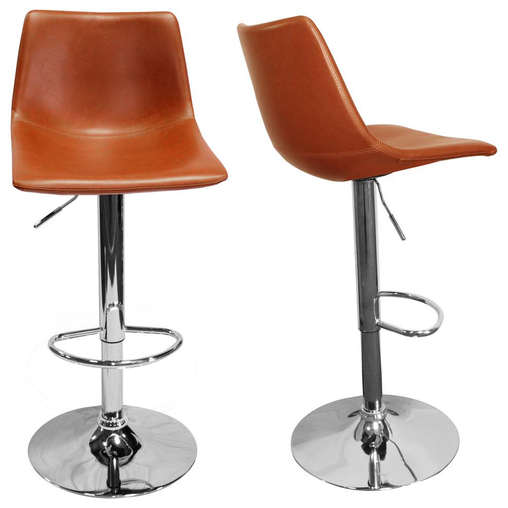 Best Master Jimmy Dean Faux Leather Adjustable Swivel Bar Stool Tan (Set of 2). Picture 1