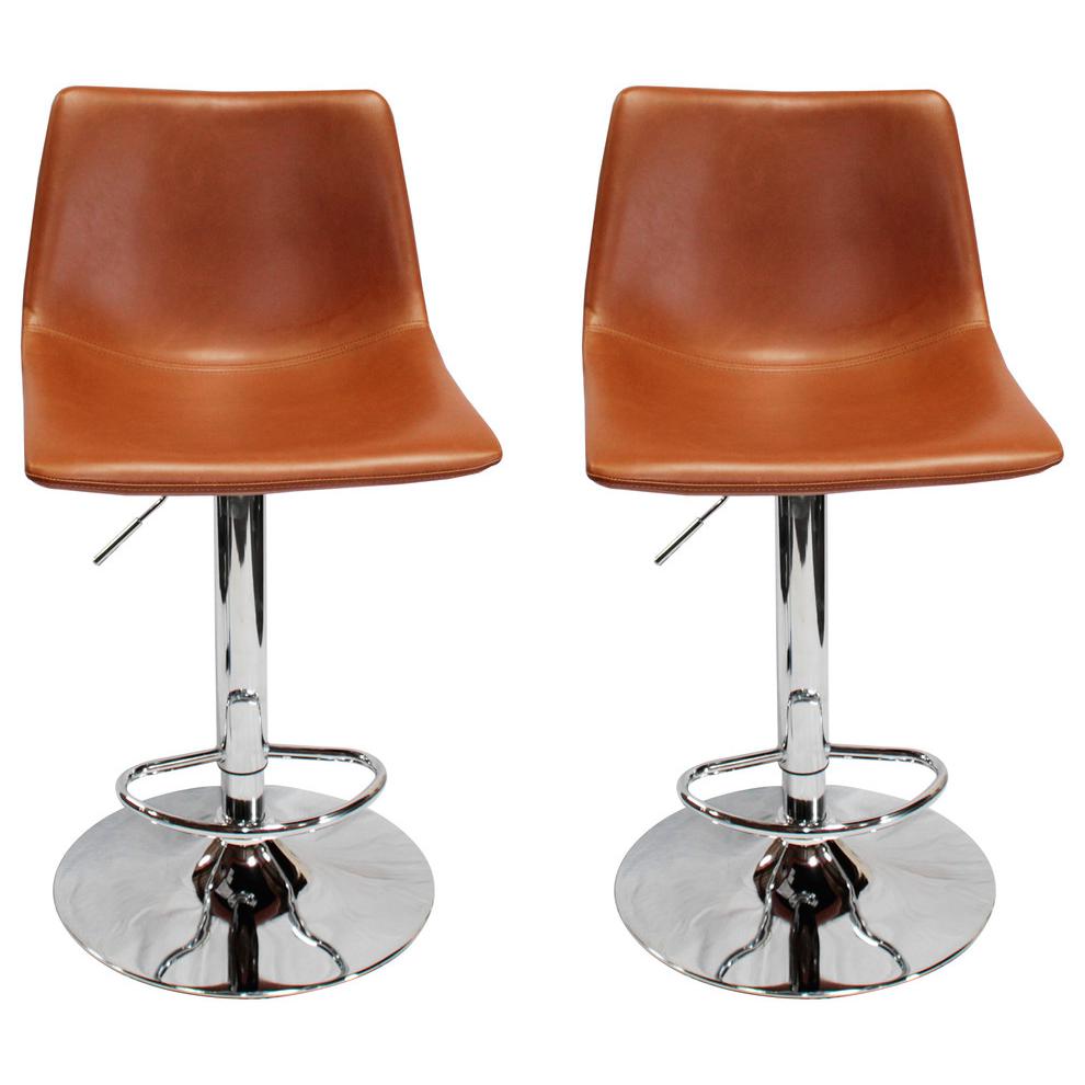 Best Master Jimmy Dean Faux Leather Adjustable Swivel Bar Stool Tan (Set of 2). Picture 2