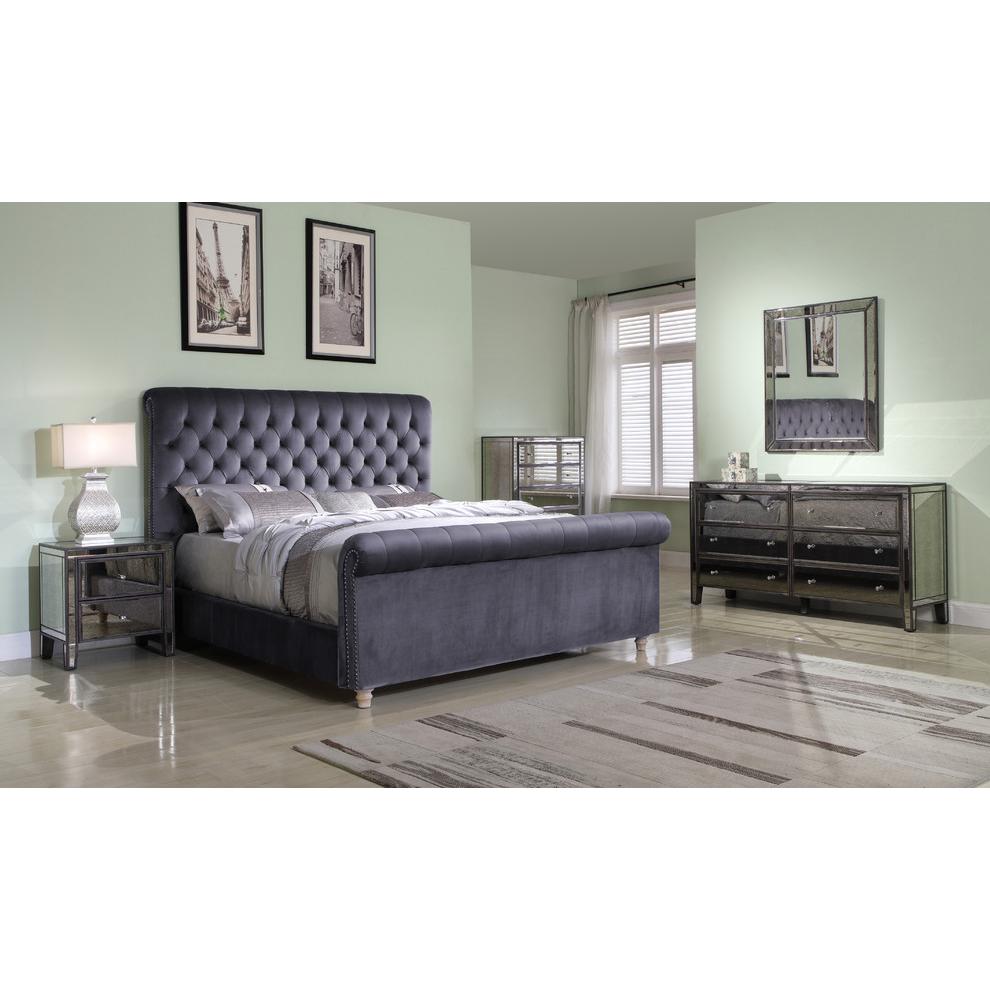 Best Master Marseille Fabric Upholstered Tufted Cali King Bed in Gray. Picture 4