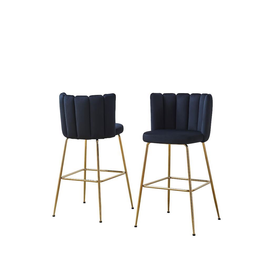 Omid Velour Bar Chair Black, Gold Leg (Set of 2). Picture 1