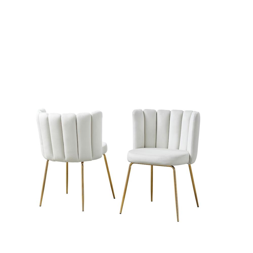 Omid Velour Dining Chair Cream, Gold Leg (Set of 2). Picture 2