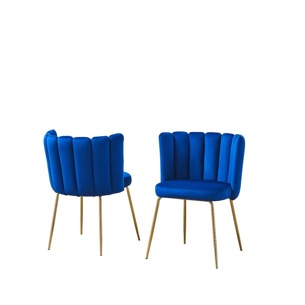 Omid Velour Dining Chair Blue, Gold Leg (Set of 2). Picture 2