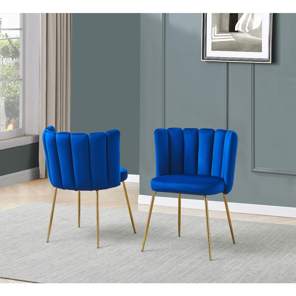 Omid Velour Dining Chair Blue, Gold Leg (Set of 2). Picture 4