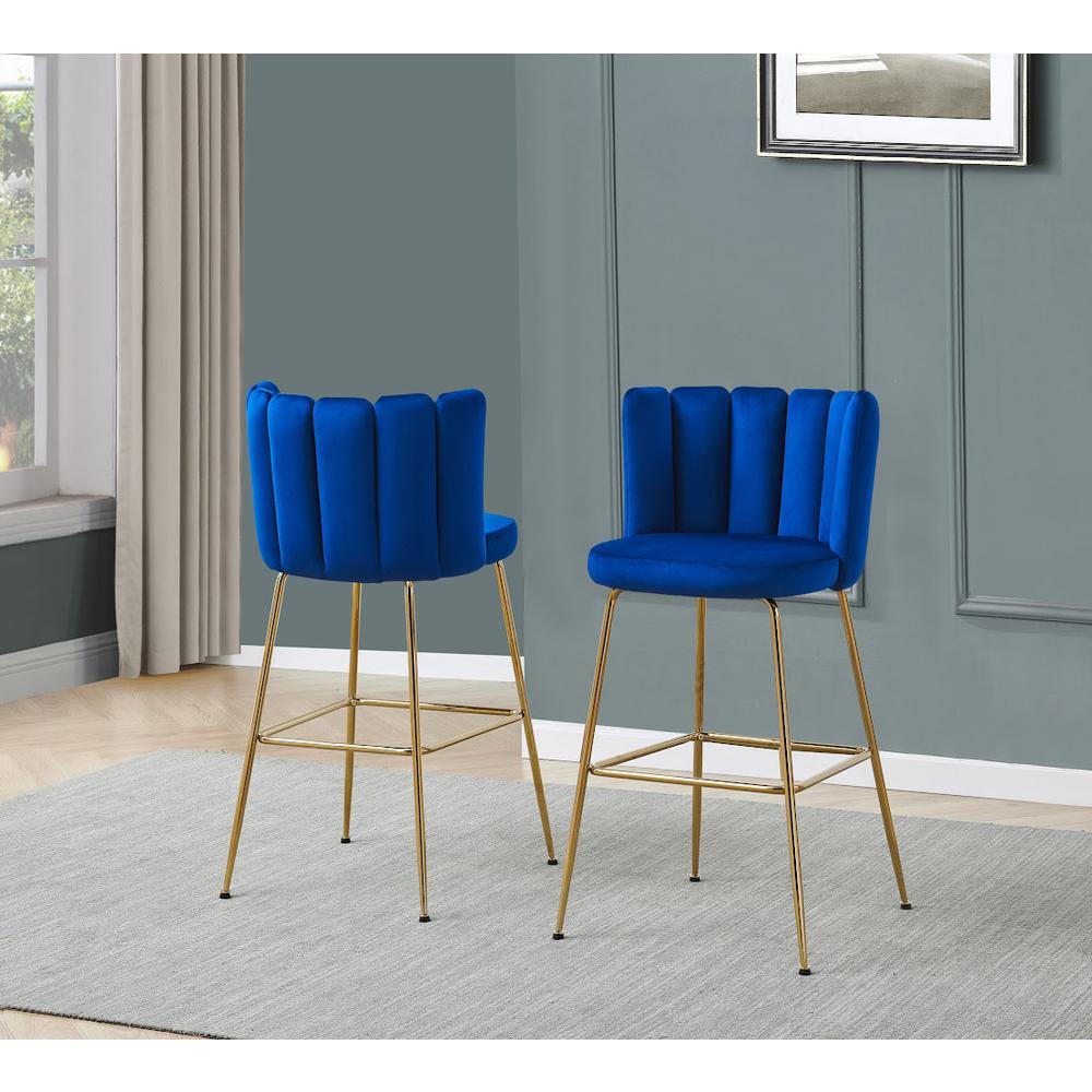 Omid Velour Dining Chair Blue, Gold Leg (Set of 2). Picture 7