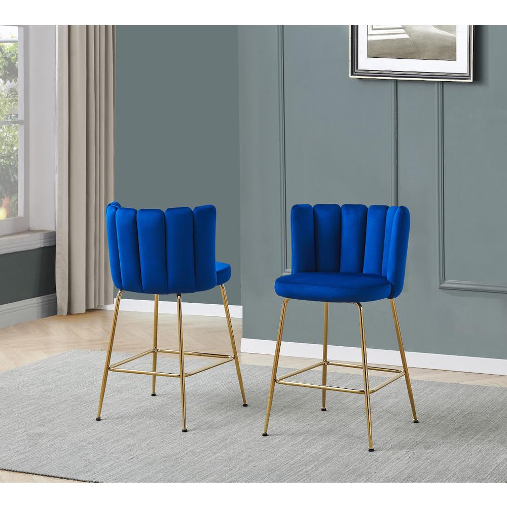Omid Velour Dining Chair Blue, Gold Leg (Set of 2). Picture 8