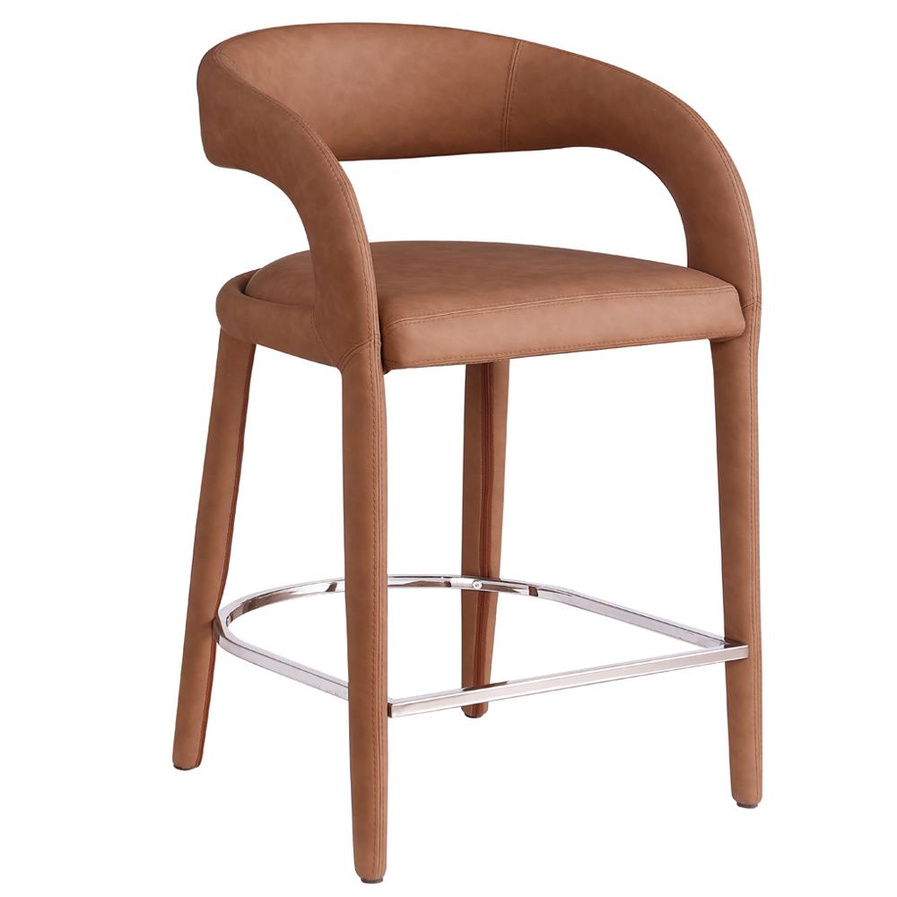 Marcus Cognac PU Leather Counter Height Stool, Set of 1. Picture 1