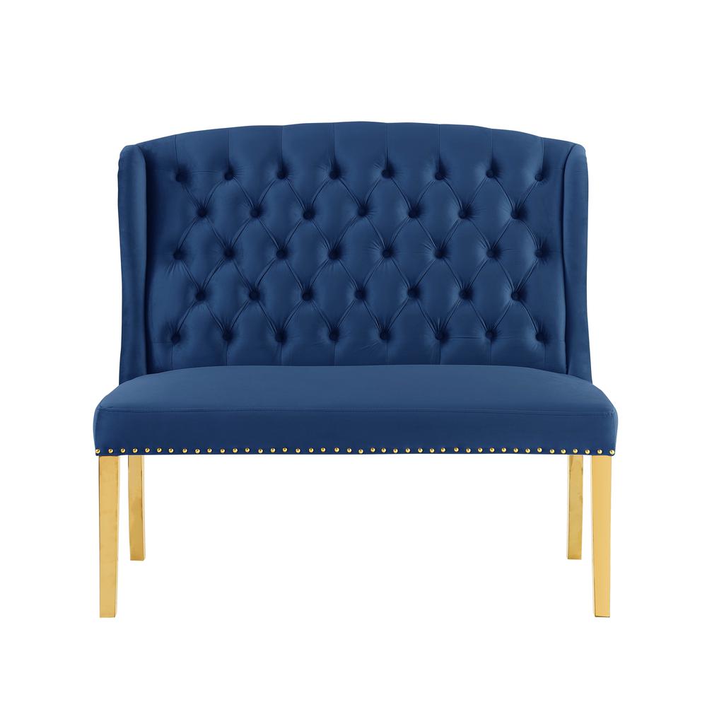 Rohit Blue Dining Bench with Gold Legs. Picture 2