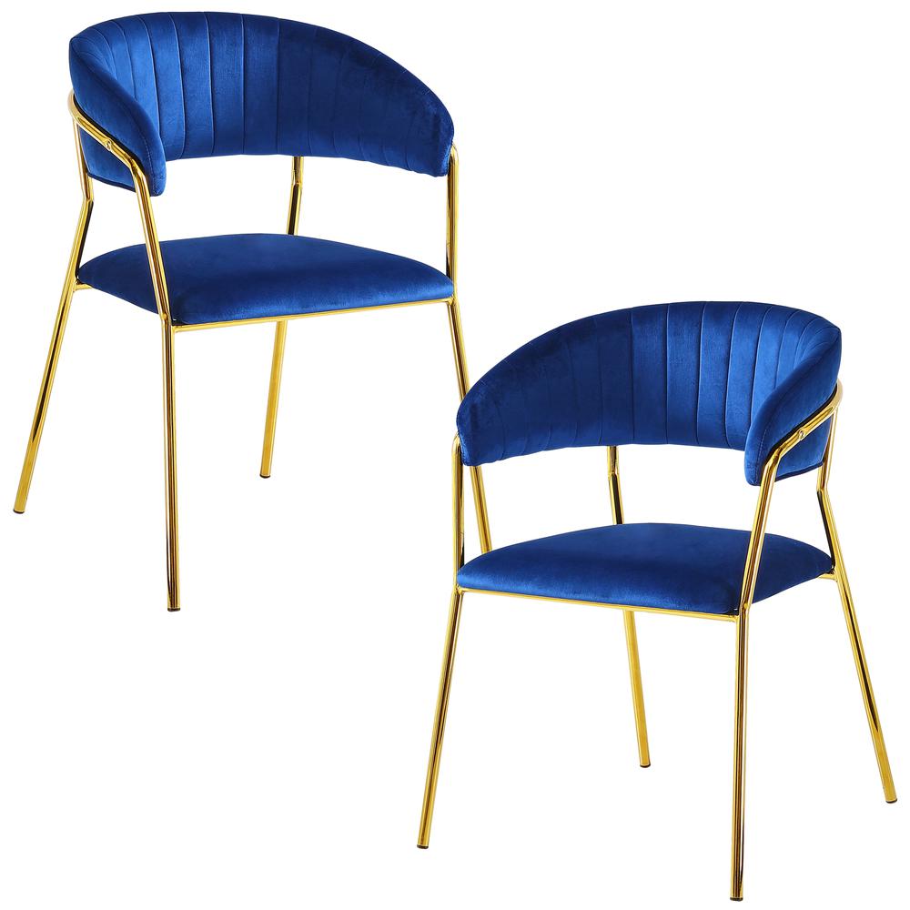 Bellai Gold Plated w/  Blue Velour Fabric Chairs, Set of 2. The main picture.