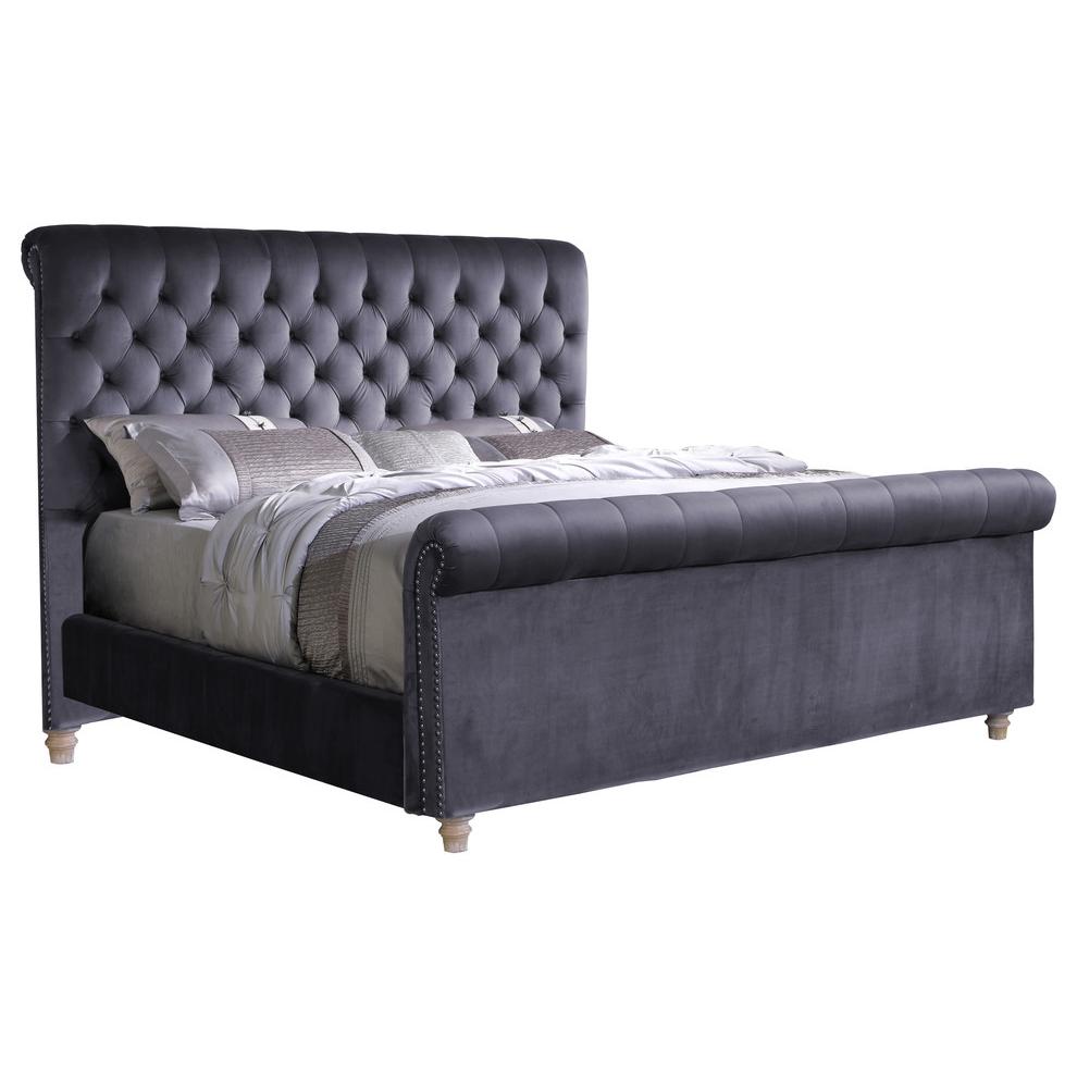 Best Master Marseille Fabric Upholstered Tufted Queen Bed in Gray. Picture 1