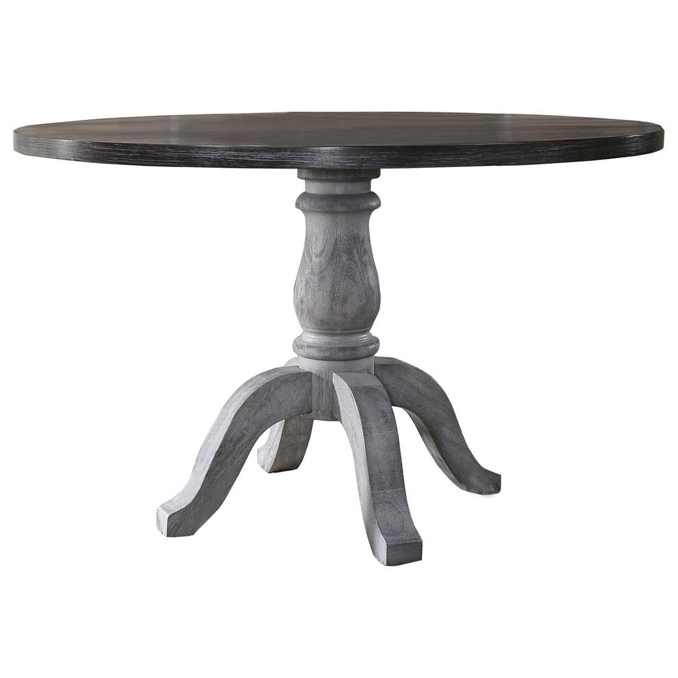 Best Master Farmhouse Style Wood Round Dining Table in Weathered Gray. Picture 1