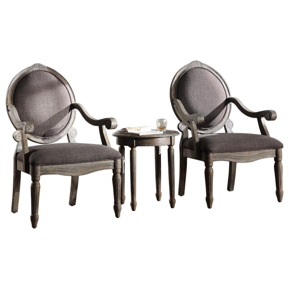 Best Master Khloe 3-Piece Birch Wood Accent Chair and Table Set in Antique Gray. Picture 1