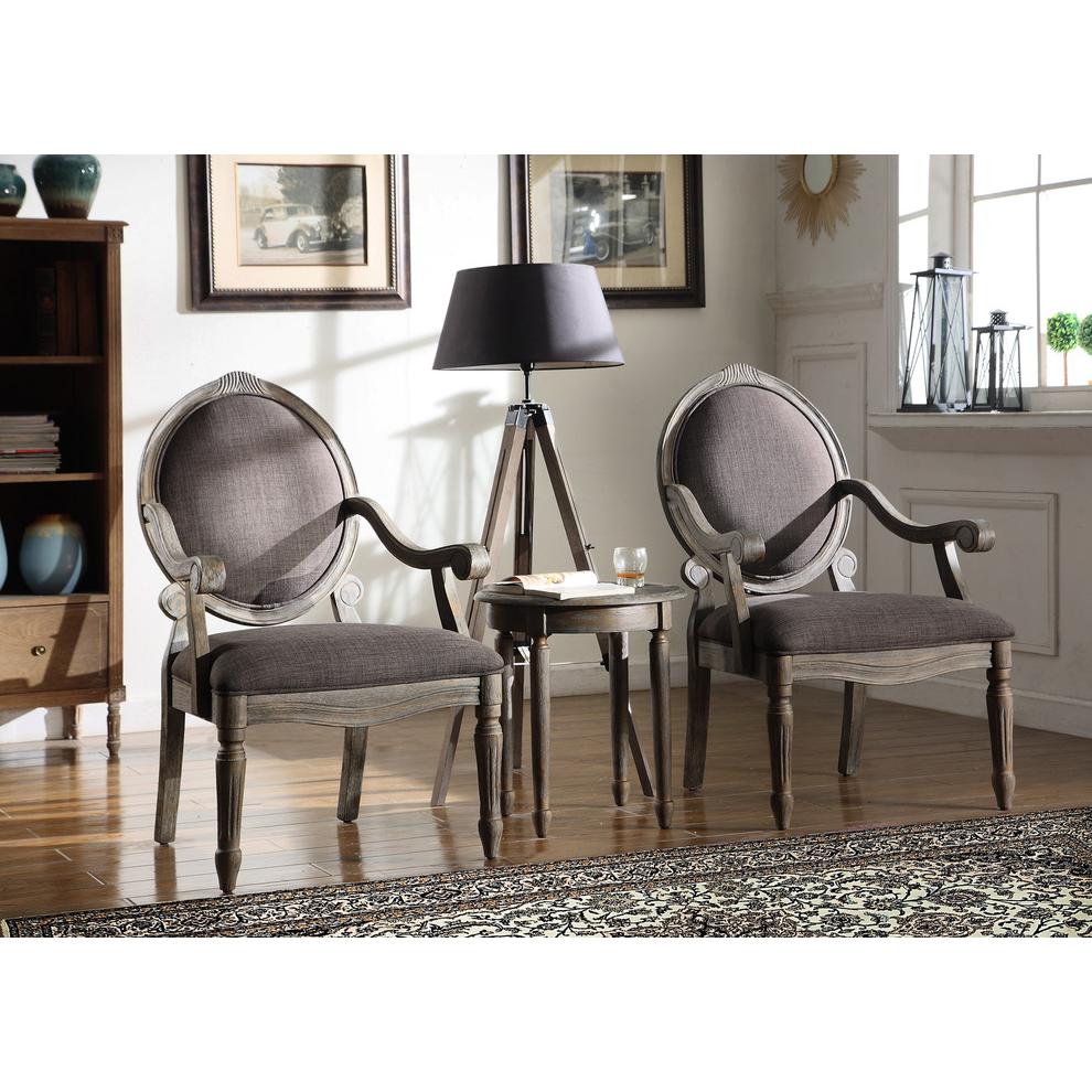Best Master Khloe 3-Piece Birch Wood Accent Chair and Table Set in Antique Gray. Picture 4