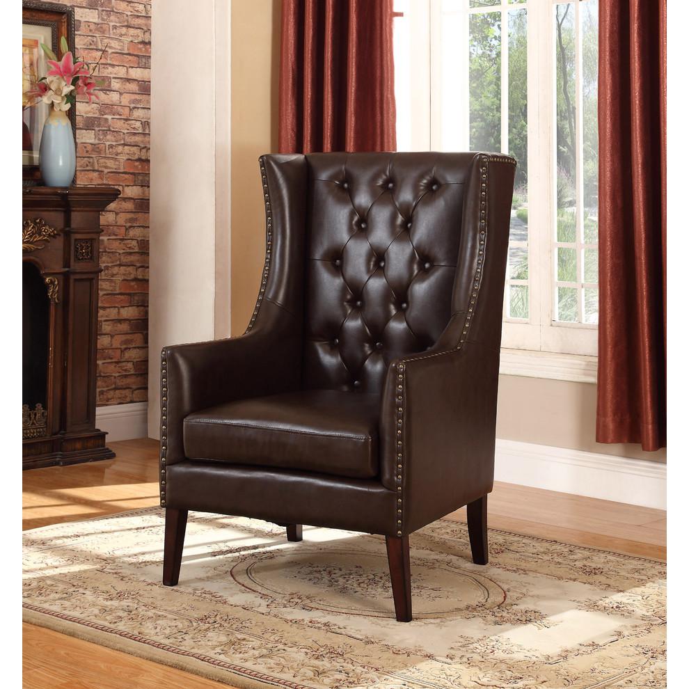 Best Master Executive Traditional Faux Leather Accent Arm Chair in Brown. Picture 2