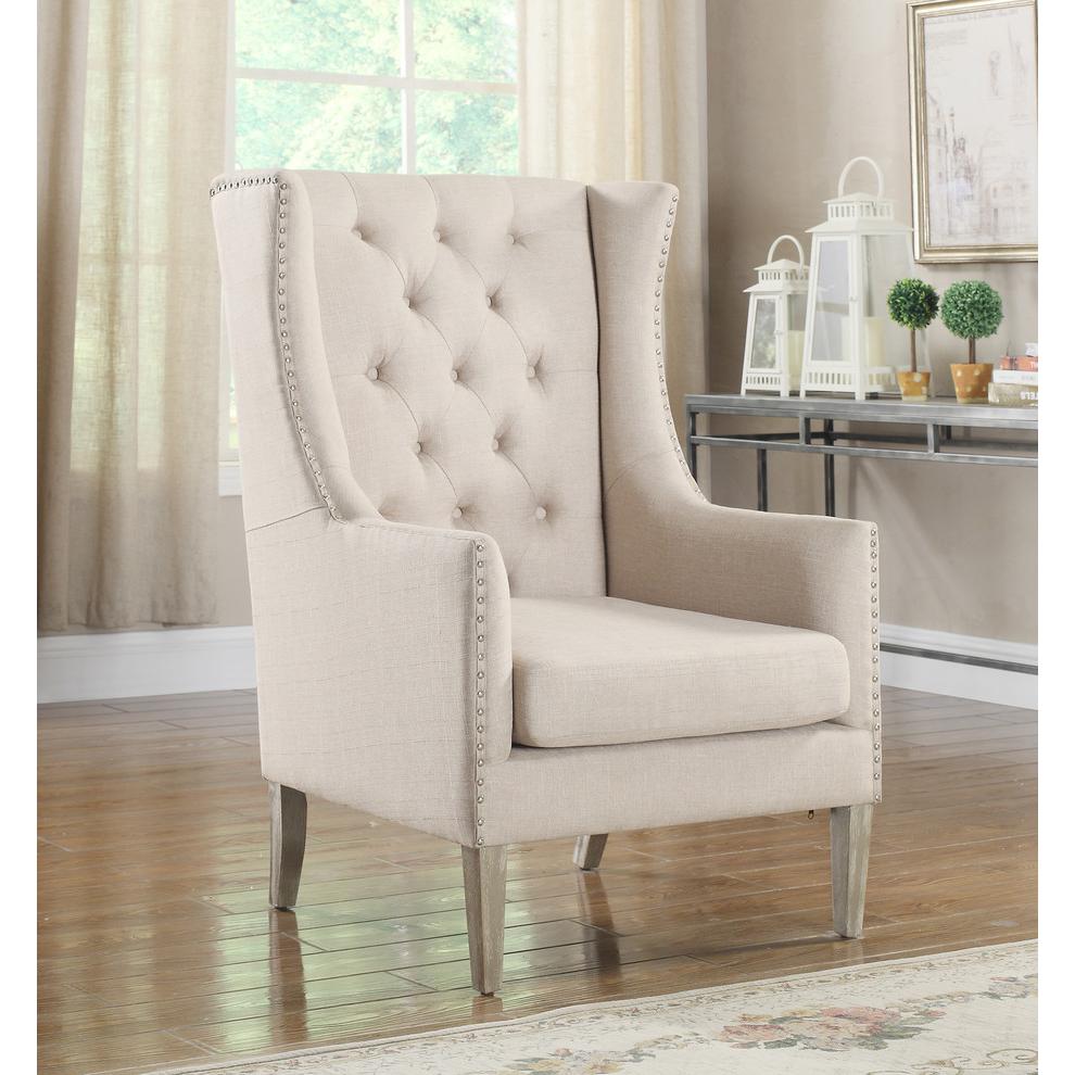 Best Master Executive Polyester Fabric Upholstered Accent Arm Chair in Natural. Picture 2