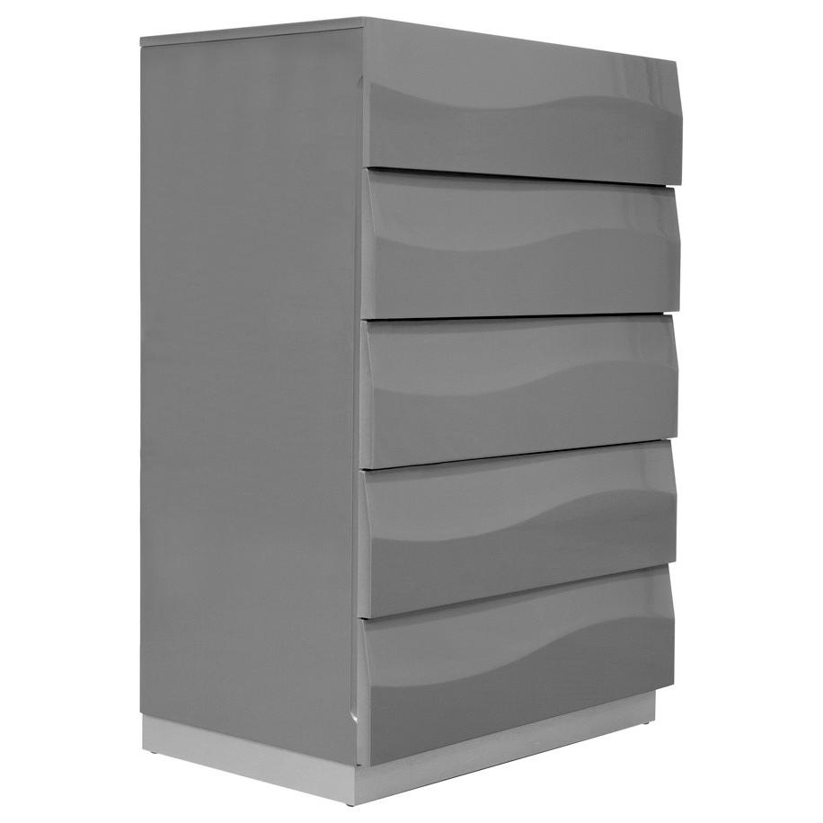 Best Master Leon 5-Drawer Poplar Wood Bedroom Chest in Gray High Gloss. Picture 1