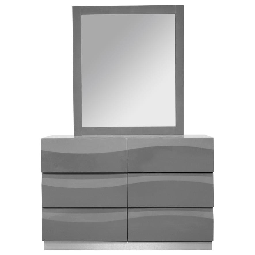 Best Master Leon 2-Piece Poplar Wood Dresser and Mirror Set in Gray High Gloss. Picture 1