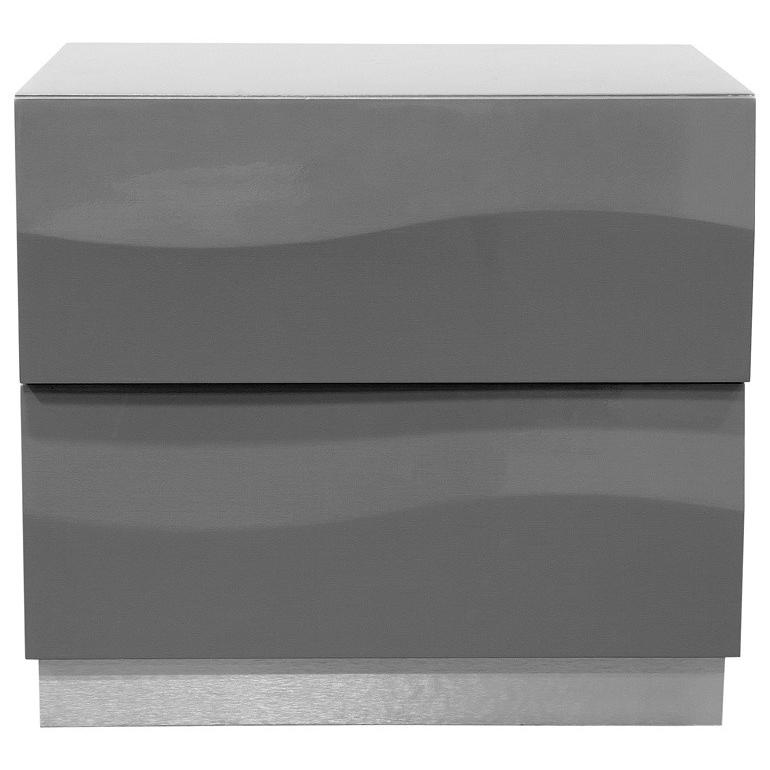Best Master Leon 2-Drawer Poplar Wood Bedroom Nightstand in Gray High Gloss. Picture 1